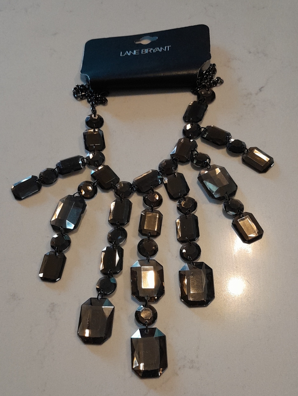 Lane Bryant Gunmetal Faceted Drop Necklace